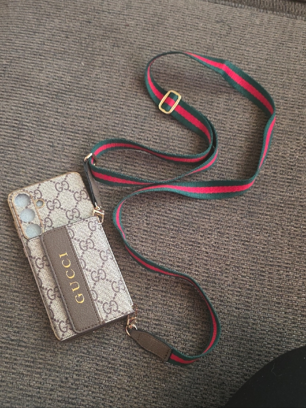 Fashion Crossbody Phone Case with Green-Red Strap S25-Plus